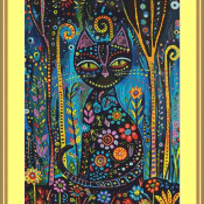 Cat with the flowers cross stitch pattern