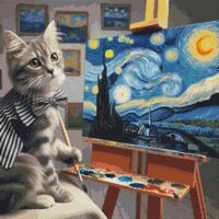 Cat Painter 3 Cross Stitch Pattern - Thumbnail 1