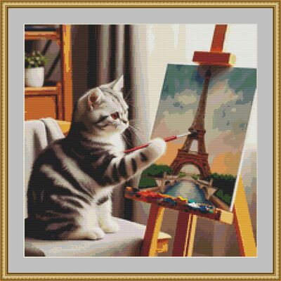 Cat painter 1 cross stitch pattern