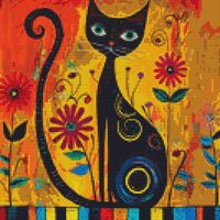 Cat In The Flowers Cross Stitch Pattern - Thumbnail 1