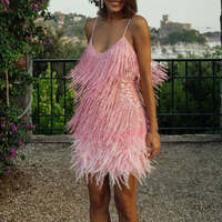 Shimmery Sequin Fringed Feather Slip Mini Dress - Pink Eras Tour Outfit Idea - Thumbnail 2