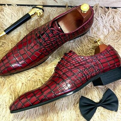 Men new edition red berry crocodile alligator leather formal laceup handmade shoes