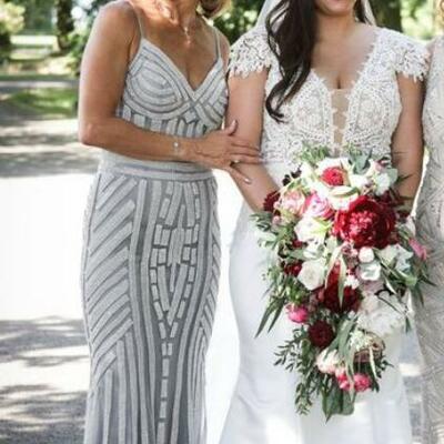 Silver beading mother of the bride groom dresses party gowns evening dress vestidos