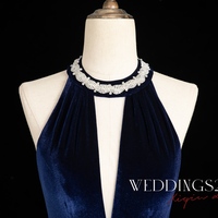 Velvet Backless V-neck Mermaid Evening Gown with Crystal Chain Back 2024 - Thumbnail 2