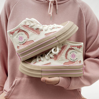 Pink High Top Cavas Shoes - Thumbnail 1