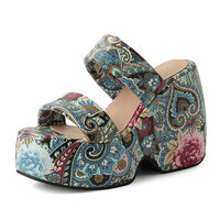 Boho Ethinic Paisley Flower Heeled Sandals - Thumbnail 4