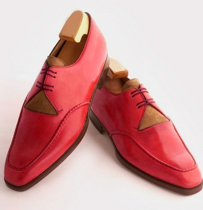 European Style Handmade Red Leather Lace Up Men's Formal Shoes