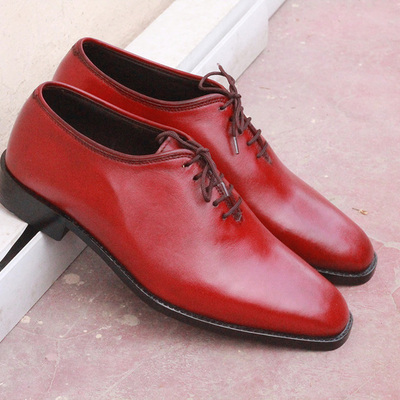 Handmade stylish burgundy lace up party wear mens shoes