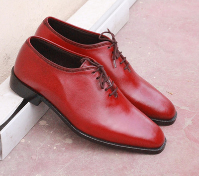 Handmade Stylish Burgundy Lace Up Party Wear Mens Shoes