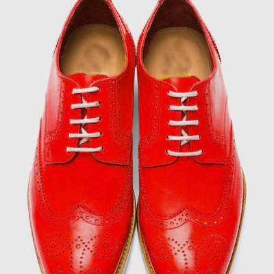 Christmas special red lace up wing tip shoes, handmade red lace up genuine leather shoes