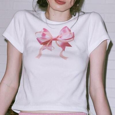 Y2k bow print baby tee - Thumbnail 2