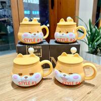 Kawaii Corgi Dog Ceramic Milk Mug With Lid And Spoon - Thumbnail 2