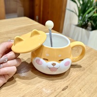 Kawaii Corgi Dog Ceramic Milk Mug With Lid And Spoon - Thumbnail 3