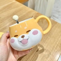 Kawaii Corgi Dog Ceramic Milk Mug With Lid And Spoon - Thumbnail 4