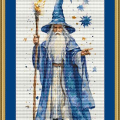 Blue wizard cross stitch pattern - Thumbnail 2