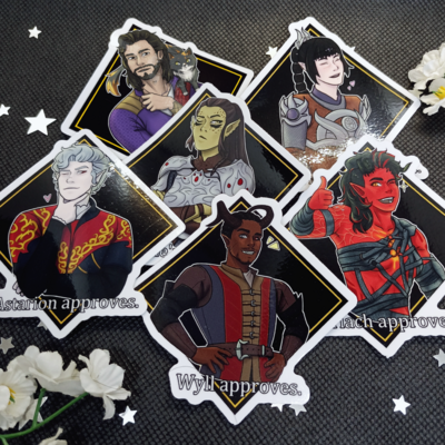 Baldur's gate 3 approval character stickers | collection of 6 3x3" vinyl die-cut stickers - Thumbnail 4