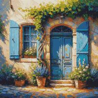 Blue Door And Shutters Cross Stitch Pattern - Thumbnail 1