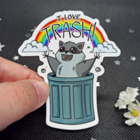 "I Love Trash" Trash Panda Sticker | 3x3" Die-cut Sticker - Thumbnail 1