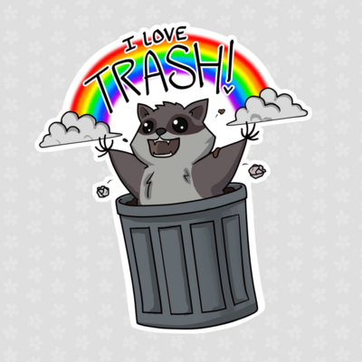 "i love trash" trash panda sticker | 3x3" die-cut sticker
