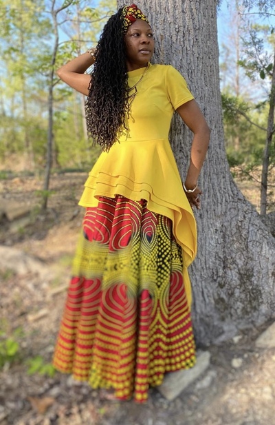 Red/ Yellow/ Black Swirl Skirt Set w/ Head wrap