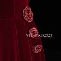 Burgundy Velvet Evening Dress for Women Banquet Elegant Sleeveless A-line Simple Party Formal Gowns F-518O - Thumbnail 1