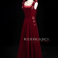 Burgundy Velvet Evening Dress for Women Banquet Elegant Sleeveless A-line Simple Party Formal Gowns F-518O - Thumbnail 2