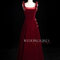 Burgundy Velvet Evening Dress for Women Banquet Elegant Sleeveless A-line Simple Party Formal Gowns F-518O - Thumbnail 5
