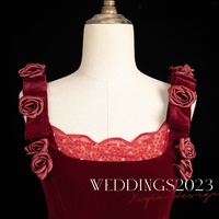 Burgundy Velvet Evening Dress for Women Banquet Elegant Sleeveless A-line Simple Party Formal Gowns F-518O - Thumbnail 6