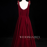 Burgundy Velvet Evening Dress for Women Banquet Elegant Sleeveless A-line Simple Party Formal Gowns F-518O - Thumbnail 7
