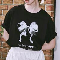 Y2K Bow Print Black Top - Thumbnail 1