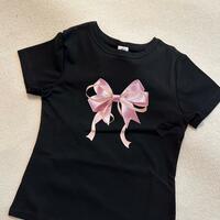 Y2K Bow Print Black Top - Thumbnail 3
