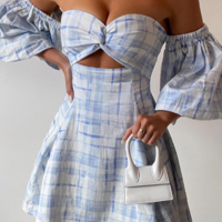 Women'S Casual Loose Blue Printed Dress - Thumbnail 1