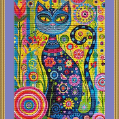 Blue cat cross stitch pattern