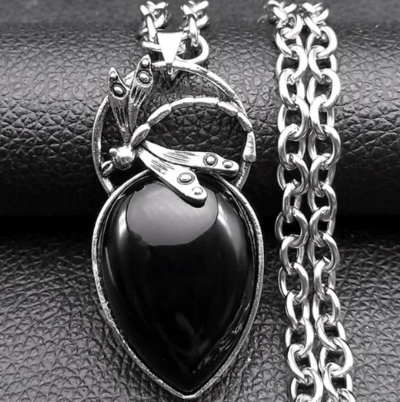Black Stone Dragonfly Necklace