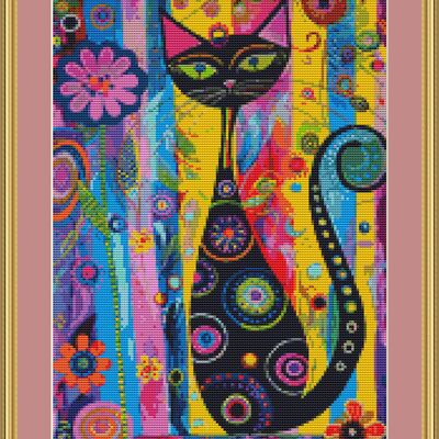 Black cat cross stitch pattern