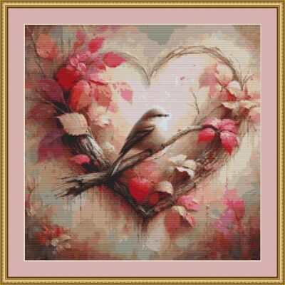 Bird on a heart cross stitch pattern