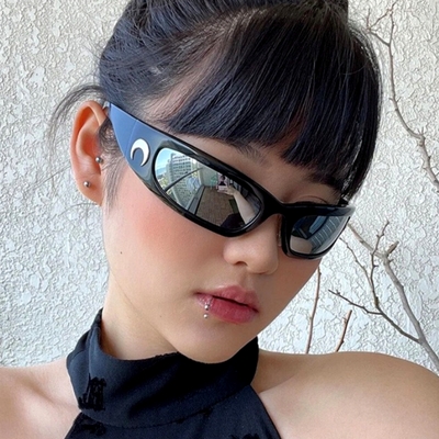 Stunning punk moon crescent ice white rectangle eyeglasses uv400 sunglasses, 00s 90s ootd street eyewear celebrity hottest style