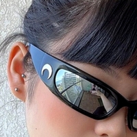 Stunning Punk Moon Crescent Ice White Rectangle Eyeglasses UV400 Sunglasses, 00s 90s Ootd Street Eyewear Celebrity Hottest Style - Thumbnail 5