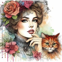 A Woman And Her Cat Cross Stitch Pattern - Thumbnail 2