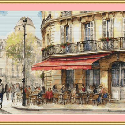 A parisian cafe cross stitch pattern