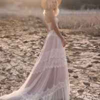 A Line Lace Boho Beach Wedding Dress Spaghetti Straps - Thumbnail 1