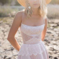A Line Lace Boho Beach Wedding Dress Spaghetti Straps - Thumbnail 2