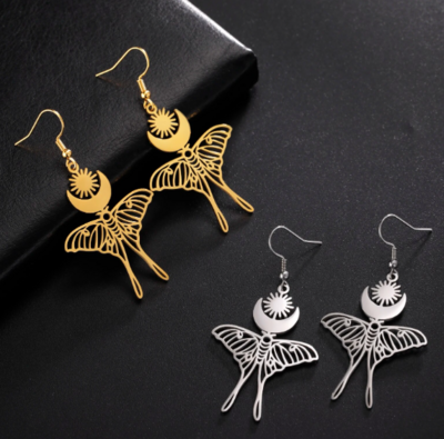 Moon Sun Butterfly Drop Earrings