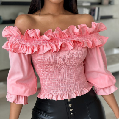Pink Elegant Chain Pit Stripe Long Sleeved Top