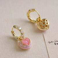 Cute Pink Love Peach Earrings - Thumbnail 1