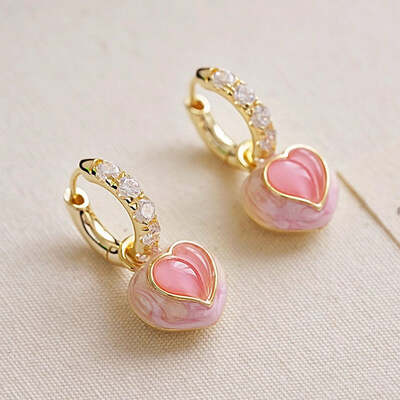 Cute pink love peach earrings