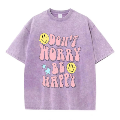 Acid washed don't worry be happy tee