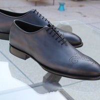 Handmade Classic Gray Leather Men Fashion Dress Oxford Shoes - Thumbnail 1