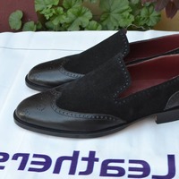 Crafted Leather Black Calf and Black Suede Wingtip Loafers Style Dress Shoes - Thumbnail 1