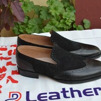 Crafted Leather Black Calf and Black Suede Wingtip Loafers Style Dress Shoes - Thumbnail 2